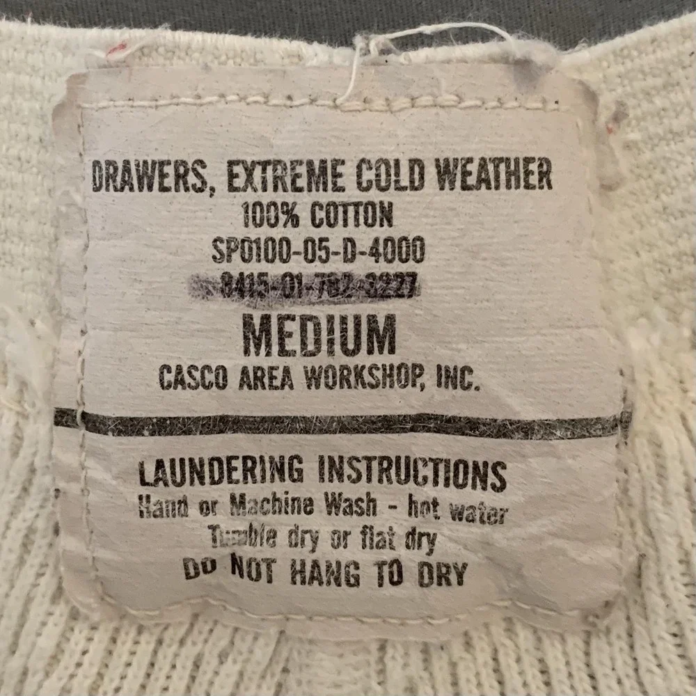Casco Area Workshop Long Johns Mens Medium White Cold Weather Army Thermal